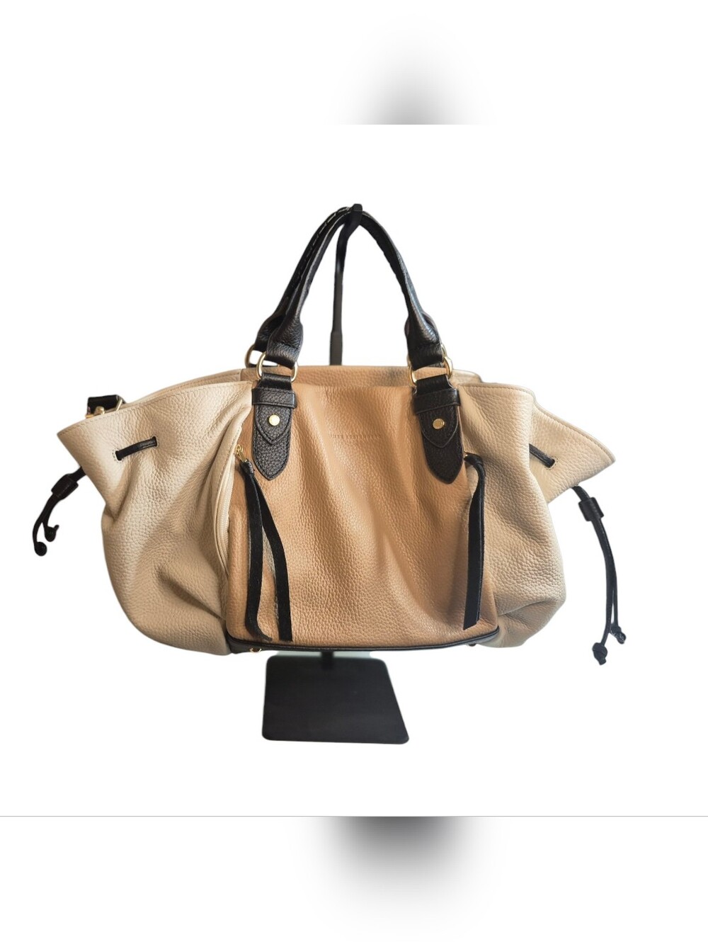 Aimee Kestenberg Leather Covertible Dumpling Purse In Black & Beige